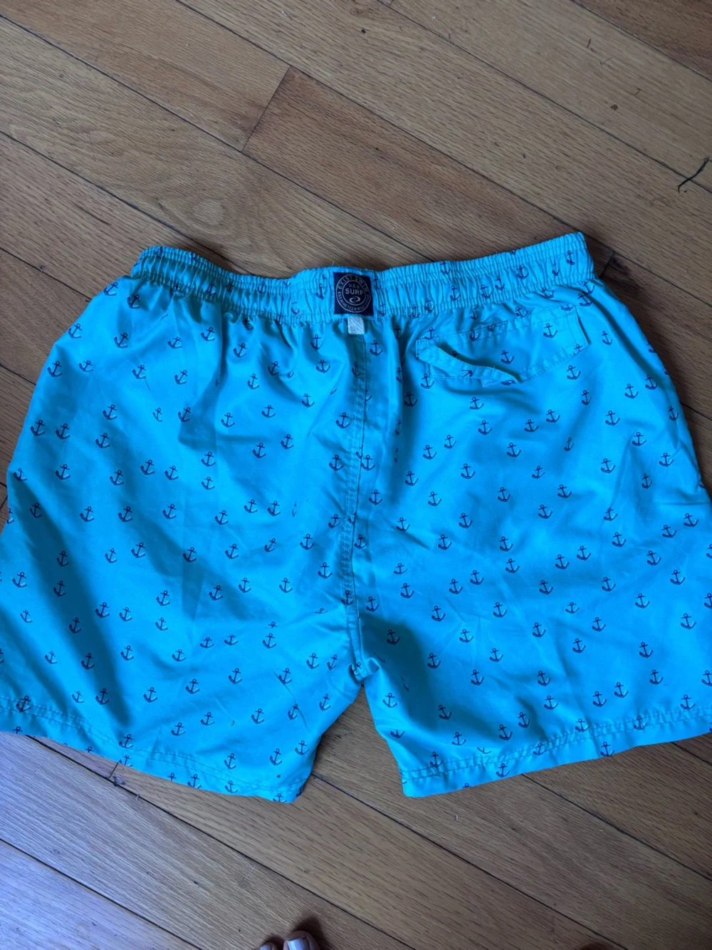 Exist Men's Aqua Swim Trunks with Navy Anchor Print